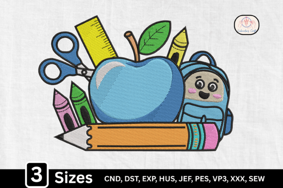 Cute School Supplies Apple Pencil Embroidery Design