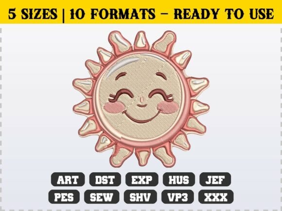 Cute Sunshine Face Sunflower Embroidery