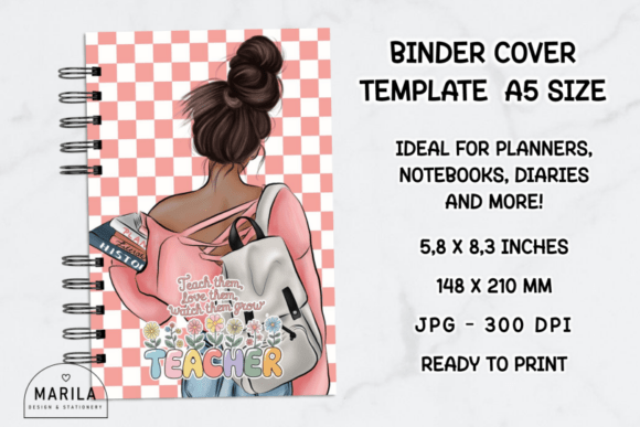 Dark Skin Teacher Blossom Binder Cover