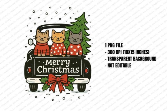 Merry Christmas Cats Truck PNG