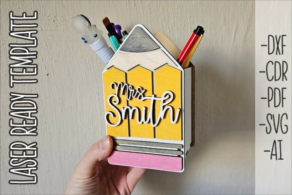 Pencil Pen Holder SVG Laser Cut File: A Functional Design for Creative Spaces